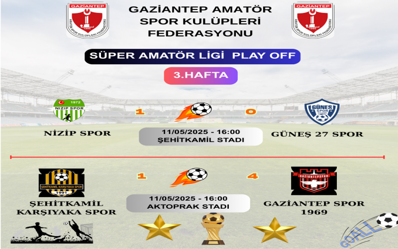 SÜPER AMATÖR PLAY OFF 3. HFATA MÜSABAKA SONUÇLARI