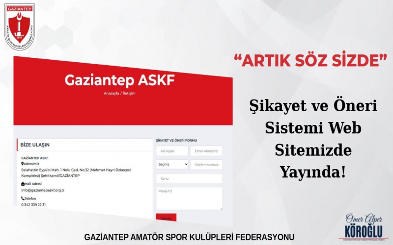 Şikayet ve Öneri Sistemi Web Sitemizde Yayında!