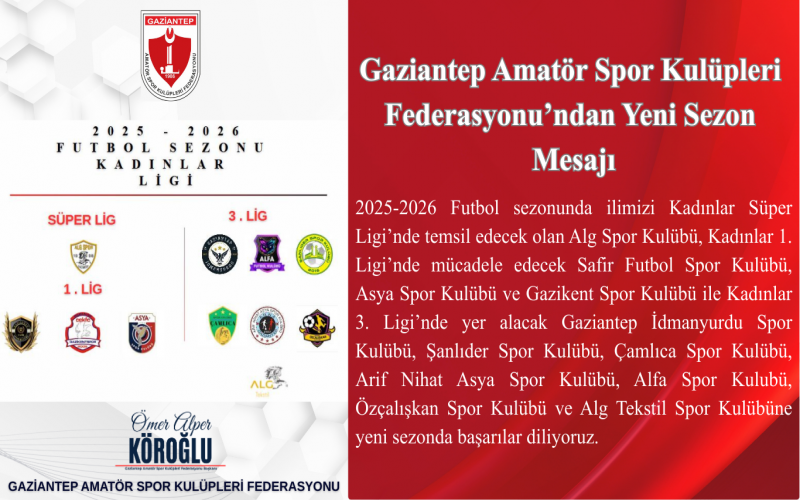 Gaziantep Amatör Spor Kulüpleri Federasyonu’ndan Yeni Sezon Mesajı